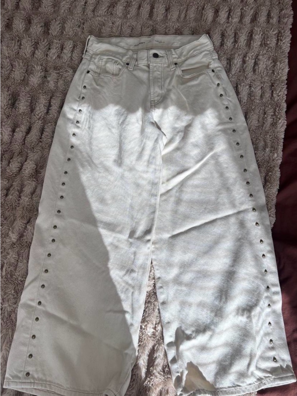 Old Navy White Wide-Leg Jeans with Side Studs